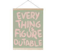 Everything is Figureoutable Inspirational Wall Decor, Pink Green Motivational Posters, Wall Art with Wooden Hanger, Positive Affirmation Gifts for Office, Bedroom, Girls Room Decor (15.7x11.8in)