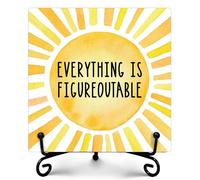 Everything is Figureoutable Office Decor Wooden Sign Rustic Farmhouse Home Decor Inspirational Desk Decor Gifts for Women Men Coworkers Decorative Sign with Stand for Desk Accessories 5" x 5"-500