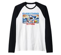 Everything is Fine Funny Meme Shark Joke Hilarious Graphic Raglan Baseball Tee