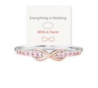Everything Is Nothing With A Twist Infinity Band Ring, S925 Sterling Silver Infinity Knot Forever Ring for Women, Pink Zirconia Promise Stackable Engagement Wedding Bands Rings for Her (Pink, 7)