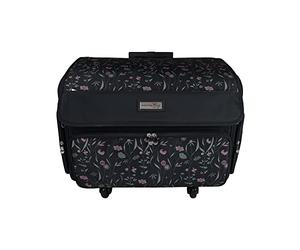 Everything Mary 4 Wheel Collapsible Deluxe Sewing Machine Storage Case, Pink & Grey Floral - Rolling Trolley Carrying Bag Compatible with Brother, Singer, and Most Machines