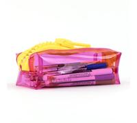 Everything Mary Chunky Zipper Pouch in Pink & Yellow - Clear Storage Pouch with Bold Contrast Zipper, Durable Wipeable Material for Pencils, Art Supplies, Notions & On-the-Go Organizing