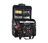 Everything Mary Craft Trolley Bag, Black Floral - Craft Organiser on Wheels for Sewing, Scrapbooking, Paper Craft, and Art - Storage Case for Supplies and Accessories