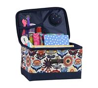 Everything Mary Sewing Case Navy with Multi floral Print EVM12861-2 | Collapsible Storage and Organiser Basket for Sewing Supplies, Accessories, Thread, Needles and Scissors