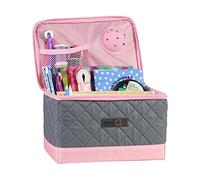Everything Mary Sewing Case- Quilted Grey/Pink EVM13203-1 | Quilted Grey & Pink, Collapsible Storage and Organiser Basket for Sewing Supplies, Accessories, Thread, Needles and Scissors