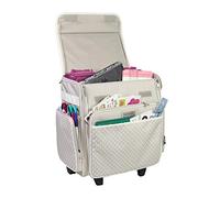 Everything Mary Wheeled Scrapbook Tote for Scrapbooking & Art - Travel Organizer Storage Bin for Paper, Glue, Tape Tan Polka Dots