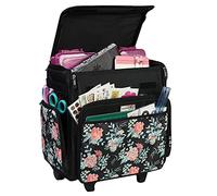 Everything Mary Wheeled Scrapbook Tote for Scrapbooking & Art - Travel Organizer Storage Bin for Paper, Glue, Tape Black Flowers