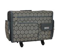 Everything Mary XL Flat-Top Rolling Sewing Machine Case - Tan Geo Craft Bag with Wheels - Portable Organizer for Sewing, Scrapbooking, Quilting & Craft Supplies