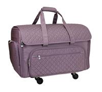 Everything Mary XXL 4 Wheel Collapsible Rolling Sewing Machine Storage Case, Purple Quilted