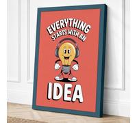 Everything Starts With an Idea Canvas Wall Art Print 24x16 Inch | Teal