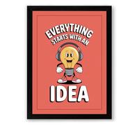 Everything Starts With an Idea Retro Framed Wall Art Print A3 (42×29.7cm) Black, Wall Decor for Living Room, Bedroom, Office & Home, Ready to Hang, Art Gift