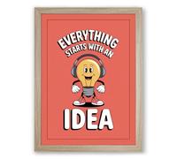 Everything Starts With an Idea Retro Framed Wall Art Print A3 (42×29.7cm) Oak, Wall Decor for Living Room, Bedroom, Office & Home, Ready to Hang, Art Gift