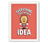 Everything Starts With an Idea Retro Framed Wall Art Print A3 (42×29.7cm) White, Wall Decor for Living Room, Bedroom, Office & Home, Ready to Hang, Art Gift