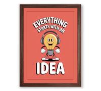 Everything Starts With an Idea Retro Framed Wall Art Print A4 (29.7×21cm) Walnut, Wall Decor for Living Room, Bedroom, Office & Home, Ready to Hang, Art Gift
