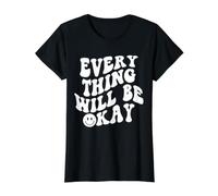 Everything Will Be Okay Positive Happy Face Aesthetic Value Graphic T-Shirt, Women, Black, S