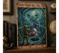 Everything Will Kill You So Choose Something Fun Vintage Tin Sign, Retro Metal Wall Sign For Garage Bar Man Cave Living On The Sea Lake House Decorations