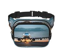 Everywhere Airplane in The Evening Light print Belt Bag with Adjustable Strap,Waist Pouch Fanny Pack for Running Travelling, Black, One Size