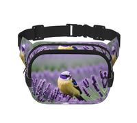 Everywhere Bird in Purple Lavender Floral Flowers print Belt Bag with Adjustable Strap,Waist Pouch Fanny Pack for Running Travelling, Black, One Size
