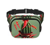 Everywhere Cactus Hat and Chili Pepper print Belt Bag with Adjustable Strap,Waist Pouch Fanny Pack for Running Travelling, Black, One Size