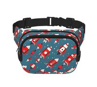 Everywhere Cartoon Rockets print Belt Bag with Adjustable Strap,Waist Pouch Fanny Pack for Running Travelling, Black, One Size