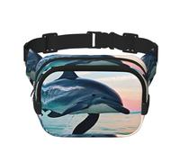 Everywhere cute Dolphin jumping print Belt Bag with Adjustable Strap,Waist Pouch Fanny Pack for Running Travelling, Black, One Size
