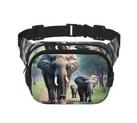 Everywhere Elephant Family print Belt Bag with Adjustable Strap,Waist Pouch Fanny Pack for Running Travelling, Black, One Size