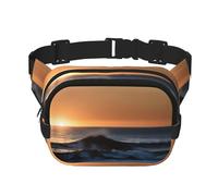 Everywhere Last Sun Rays of Over The Sea Waves print Belt Bag with Adjustable Strap,Waist Pouch Fanny Pack for Running Travelling, Black, One Size