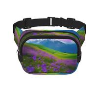 Everywhere Nature Purple Flowers Meadow Mountain Scenic print Belt Bag with Adjustable Strap,Waist Pouch Fanny Pack for Running Travelling, Black, One Size