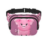Everywhere Pink cute pig print Belt Bag with Adjustable Strap,Waist Pouch Fanny Pack for Running Travelling, Black, One Size