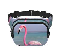 Everywhere Pink Flamingo on Beach print Belt Bag with Adjustable Strap,Waist Pouch Fanny Pack for Running Travelling, Black, One Size