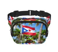 Everywhere Puerto Rico Flags Frog Palm Trees print Belt Bag with Adjustable Strap,Waist Pouch Fanny Pack for Running Travelling, Black, One Size