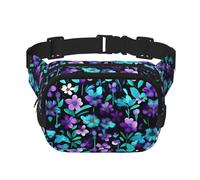 Everywhere purple and teal flower print Belt Bag with Adjustable Strap,Waist Pouch Fanny Pack for Running Travelling, Black, One Size