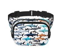 Everywhere Sharks pattern print Belt Bag with Adjustable Strap,Waist Pouch Fanny Pack for Running Travelling, Black, One Size