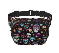 Everywhere Sugar and Skulls Style print Belt Bag with Adjustable Strap,Waist Pouch Fanny Pack for Running Travelling, Black, One Size