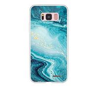 Evetane Samsung Galaxy S8 360 Full Body Protective Case Front & Back Heavy Duty Clear Pearl Blue Marble