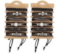 Evetounmn 12pcs Hand - Knitted Braided Leather Bracelet Set, Retro Unisex Wrist Cuff with Adjustable Snap Buckle, Black Cow Split Leather Wrist Accessory for Men and Women