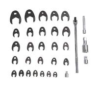 Evetounmn 32Pcs Metric Tight Clearance Brake Line Wrench Set, 10 to 50mm Offset Open End Wrenches with Extension Bar for 3/8 1/2 3/4 Inch Drive, Narrow Design for Confined Spaces