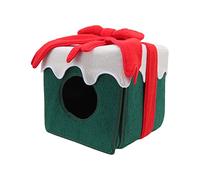 Evetounmn Christmas Cat Bed, Christmas Cat Tent with Gift Box Design, Soft Lint Material Kitten Cave Bed in Vivid Colors for Cats and Small Pets, Includes 2 Cat House Plates and (Green)