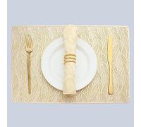Evevda Gold Rectangle Vinyl Placemats for Dinner Table - Set of 6 Wipeable 17.9x11.8inch/45.5x30cm Metallic Plastic Place Mats for Wedding Anniversary Dinner Table Decoration