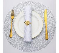 Evevda Silver Round Placemats Set of 6 Metallic Pressed Vinyl Circle Table Mats Wipeable Hollowout Place Mats for Table Decor Holiday Wedding Accent Centerpiece