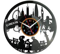 EVEVO London Wall Clock Vinyl Record Big Ben & City Skyline Design, Handmade Art Clock, Unique Gift or Present for London Lovers, Travelers & British Home Decor W1063