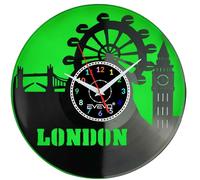 EVEVO London Wall Clock Vinyl Record - Glows in the Dark Big Ben & City Skyline Design, Handmade Art Clock, Unique Gift or Present for London Lovers, Travelers & British Home Decor F0012