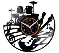 EVEVO Music Wall Clock Vinyl Record - Musical Notes & Instrument Design, Handmade Art Clock, Unique Gift or Present for Musicians, Music Lovers & Studio Home Decor W0071