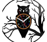 EVEVO Owl Vinyl Wall Clock - Modern Decorative Bird Design Wall Clock Original Gift for Owl Lovers and Nature Inspired Interiors W1662