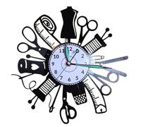 EVEVO Sewing Wall Clock Vinyl Record - Sewing Machine & Needle Design, Handmade Craft Art Clock, Unique Gift or Present for Seamstresses, Tailors & Creative Studio Decor W0050