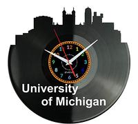 EVEVO University of Michigan Wall Clock Vinyl Record - College & Campus Inspired Design, Handmade Art Clock, Unique Gift or Present for Students, Alumni & Academic Home Decor W2992