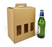 EVG Evergreen Goods 500ml Beer Bottle Carrier Box | Holds 6 Bottles or Cans - 3 Display Windows (100 Boxes) | Durable Cardboard Holder for Beer, Ale, Cider | Ideal for Home Brew, Gifts
