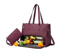 EVGATAVAB 2 in 1 Tote Lunch Bag Combo, 15.6 in Leakproof Insulated Lunch Bags, Large Capacity Work Bags with Compartments, for Work Business School Picnic(Wine Red)