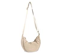EVGLOW Small Nylon Crescent Crossbody Bag for Women Men Trendy,Travel Sling Bag, Beige, Cute Round Fashion Trip Sling Bag