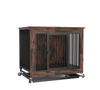 EVGTTI Dog Crate End Table, 80cm Rustic Brown Wooden Dog Kennel Indoor